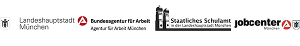 Logoleiste: Landeshauptstadt München, Bundesagentur für Arbeit München, Staatliches Schulamt in der Landeshauptstadt München, jobcenter München